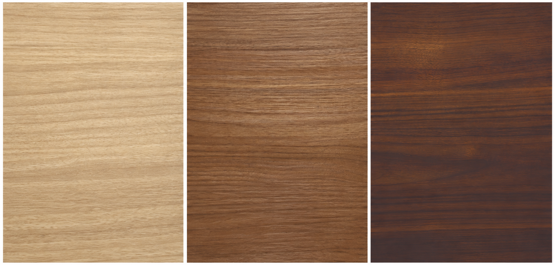 Madeli Natural Wood Finishes - Natural Oak, Natural Walnut, and English Walnut