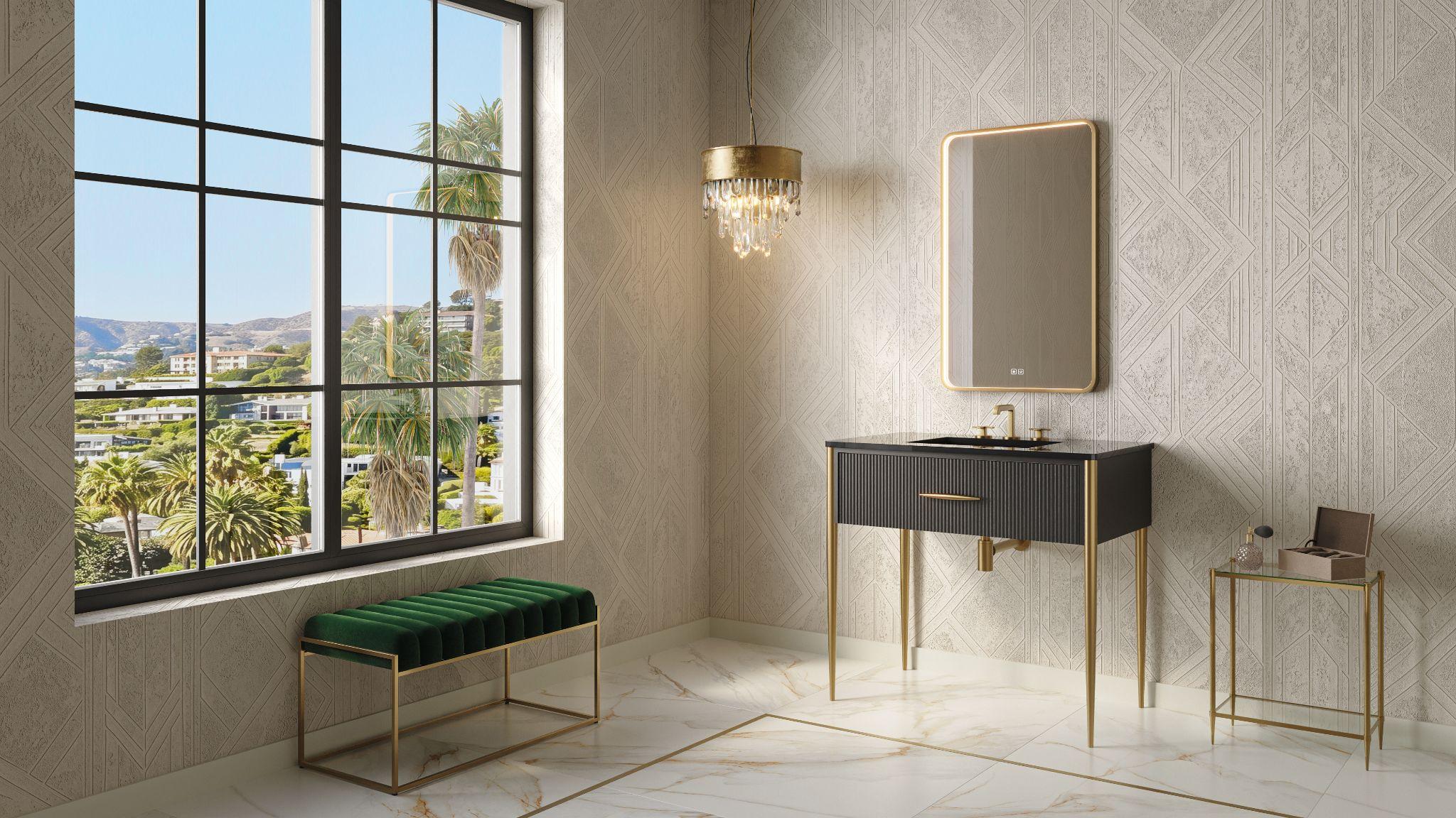 Madeli Avella Vanity with Slim Legs and Slique Lighted Mirror
