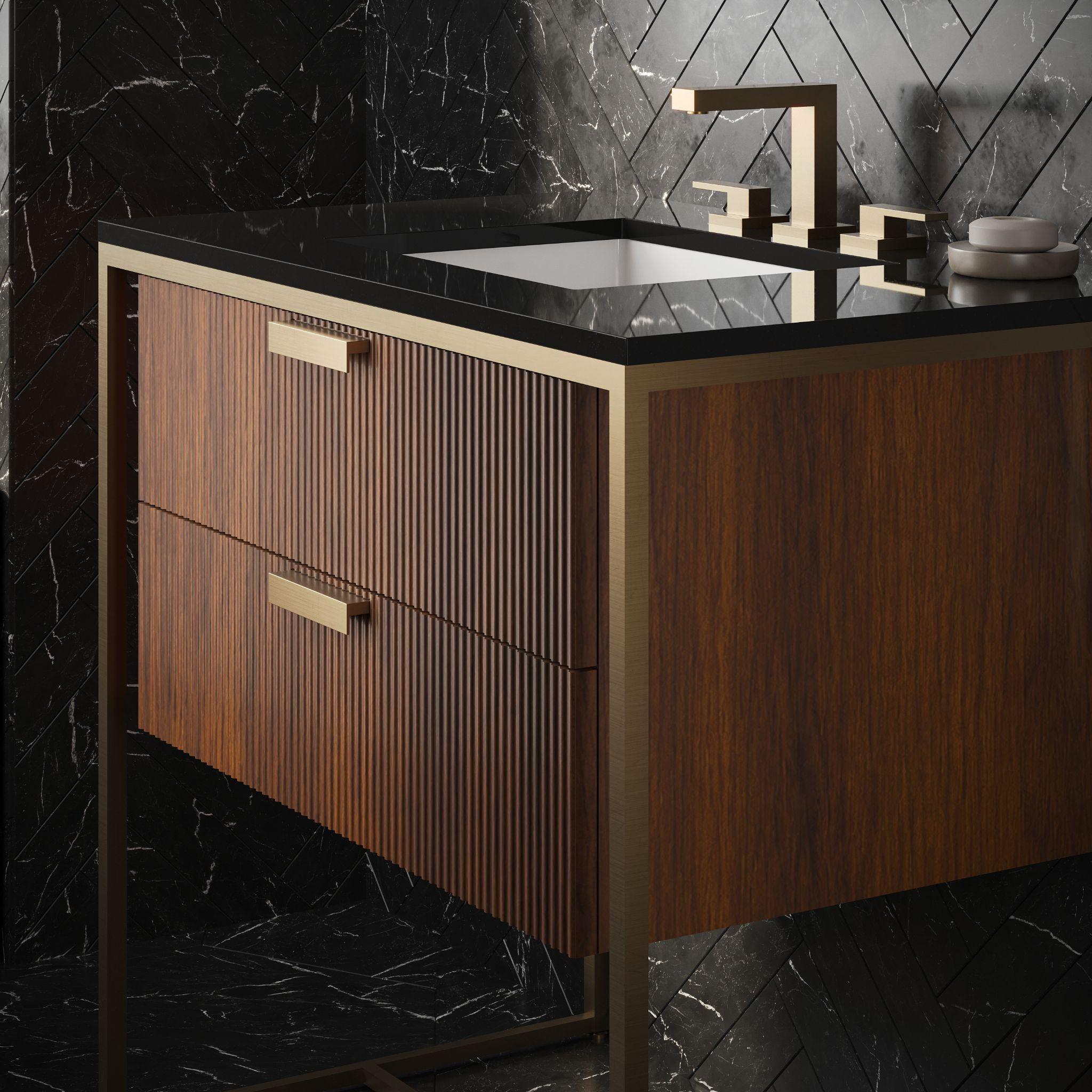 Madeli Fluted Bathroom Vanity Detail with Black Quartzstone Countertop