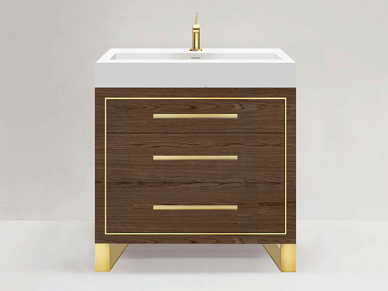 Estate Vanity in Brandy finish with Satin Brass Handles