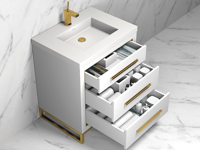 vanity with open drawers