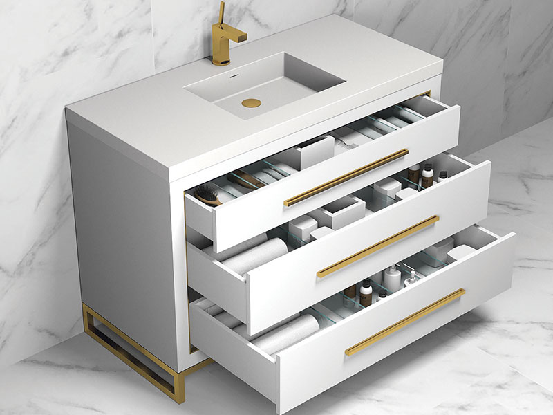 vanity with open drawers