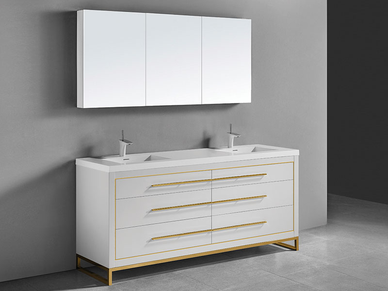 Estate Vanity in White finish with Satin Brass Handles