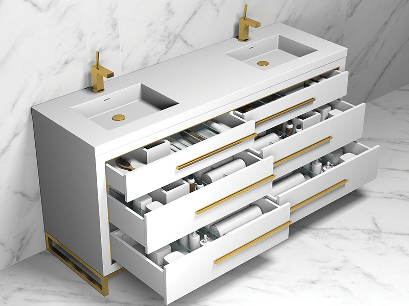 Estate Vanity in White finish with Satin Brass Handles