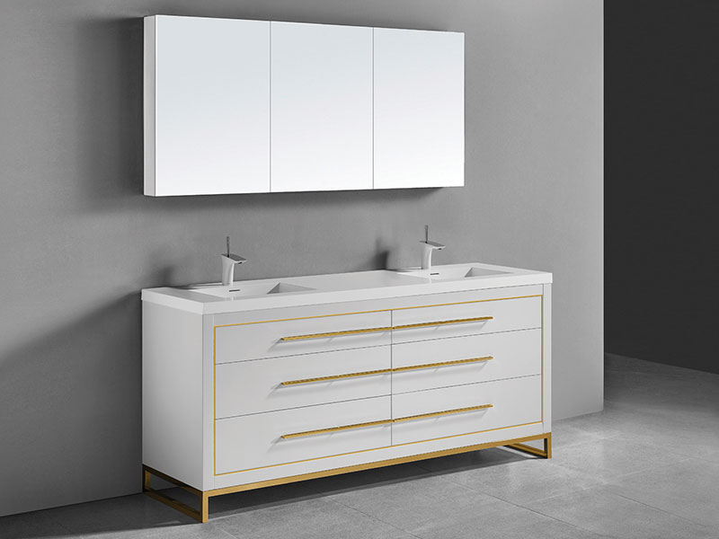 Estate Vanity in White finish with Satin Brass Handles