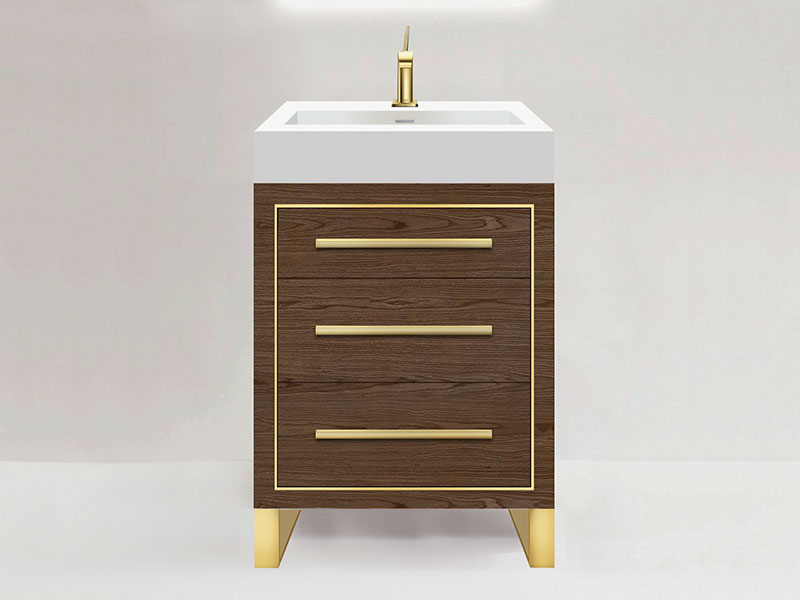 Estate Vanity in Brandy finish with Satin Brass Handles