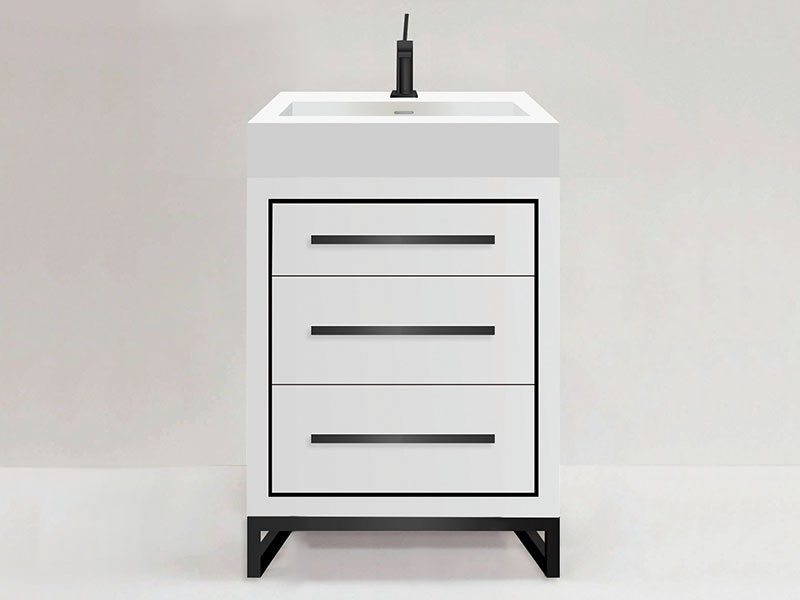 Estate Vanity in White finish with Satin Brass Handles